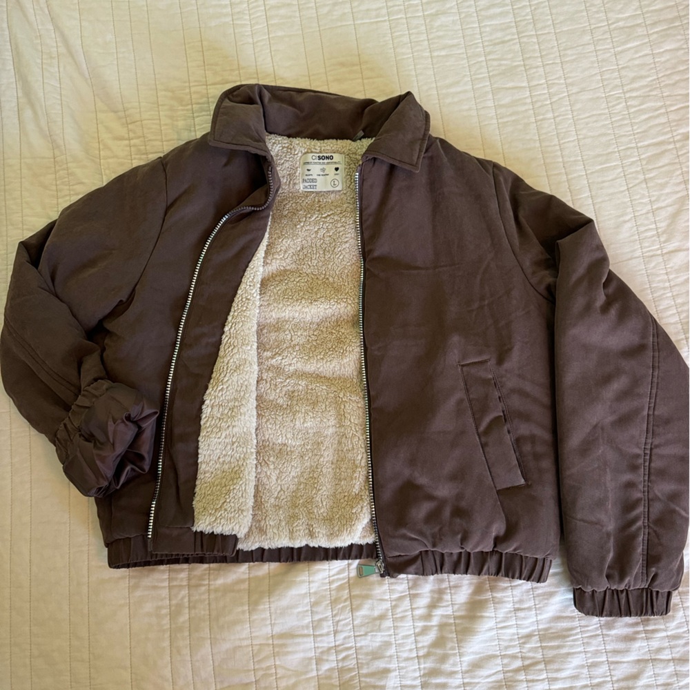 Ci Sono Women’s Brown Padded Jacket with Cream Fleece Lining